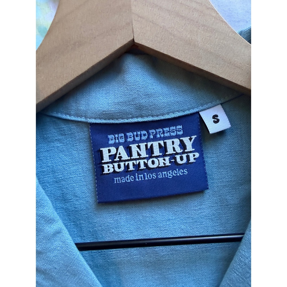 Big Bud Press | Pantry Button-Up Small Blue Unisex Linen Cotton Short Sleeve - Picture 6 of 9